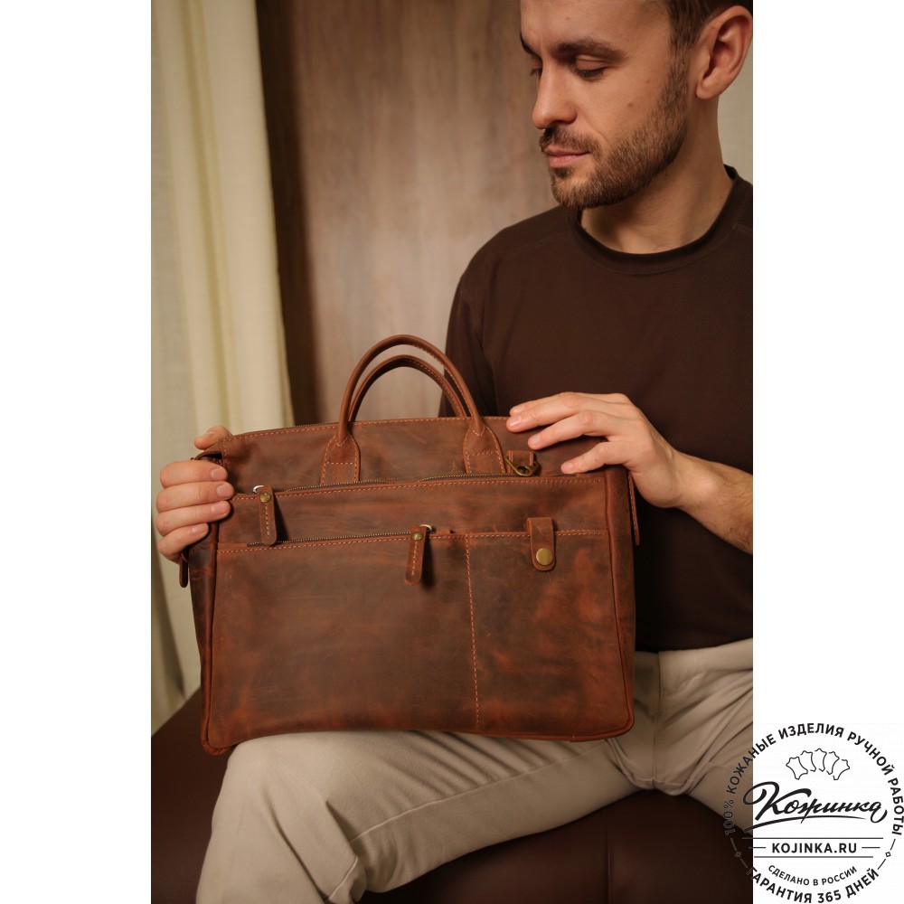 Кожаная деловая сумка "Гранд" (рыжий крейзи)